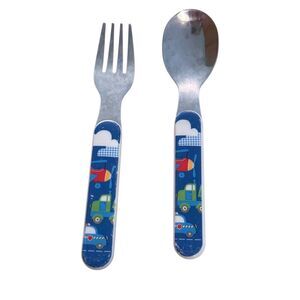 MAINSTAYS Set of 2 Toddler Fork/ Spoon with‎ Airplane, Truck Police Car